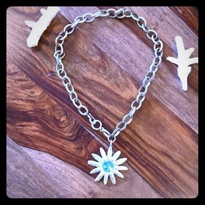 Vintage Flower blue centered stone Necklace, RARE